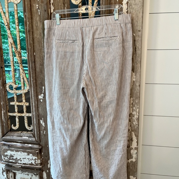 J Jill Linen Pants - Brown/White Stripe - Elastic Waist - Size M - Picture 3 of 4